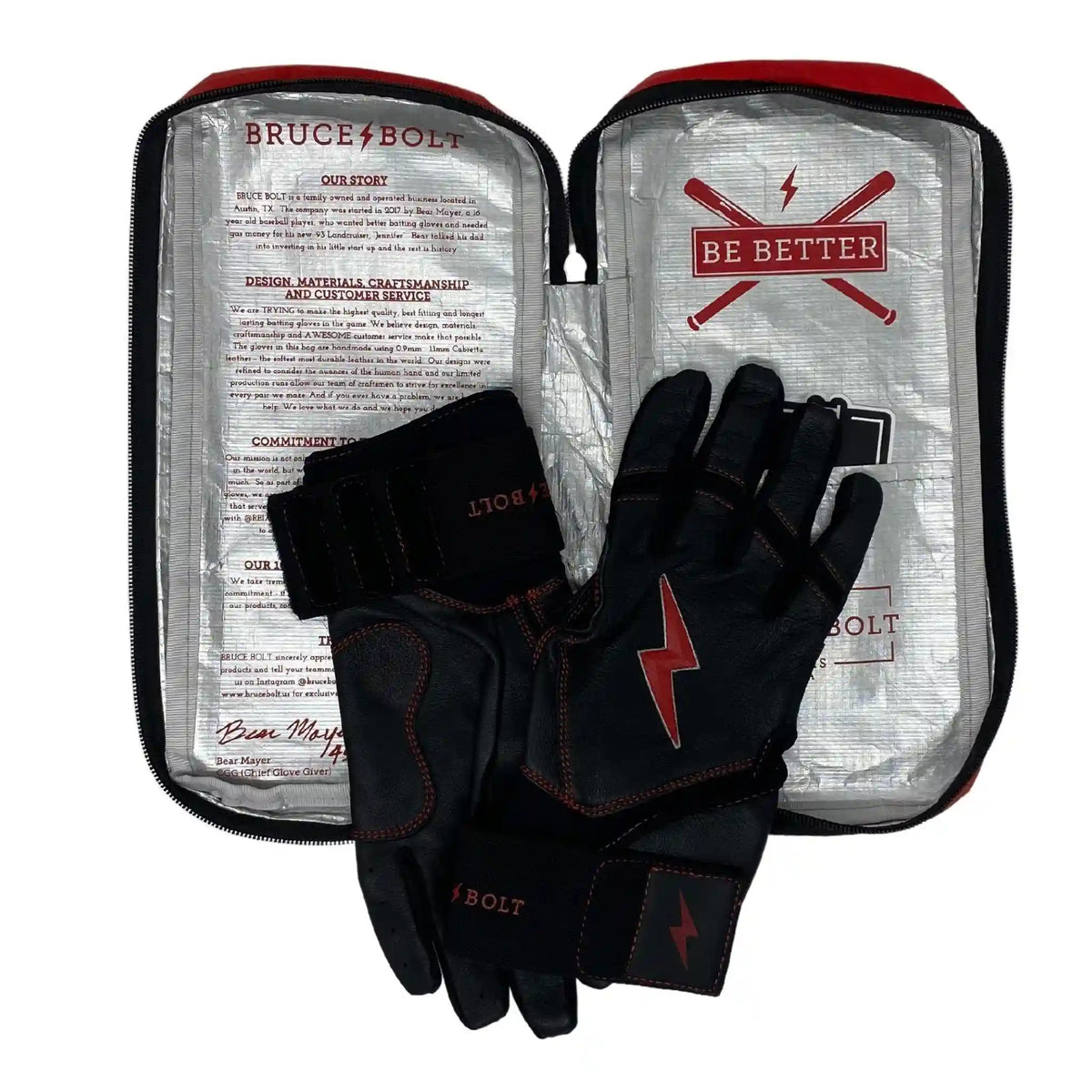 Bear Series Long Cuff Batting Gloves - Black