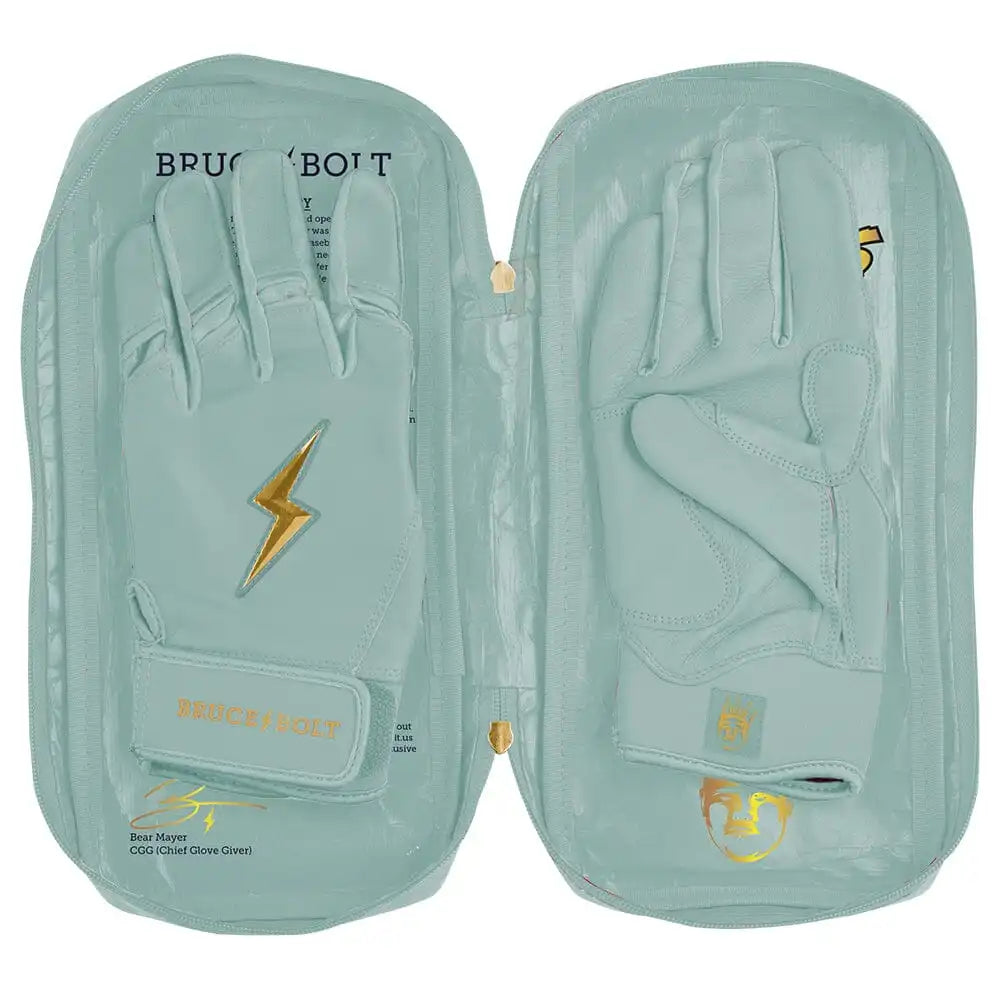 King of JUCO Creator Series Short Cuff Batting Gloves - Mint/Gold