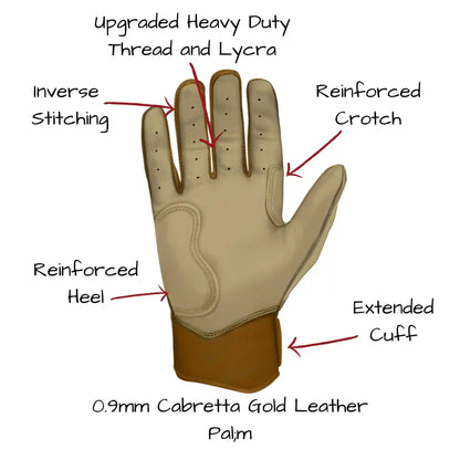 Gold Series Short Cuff Batting Gloves - Gold