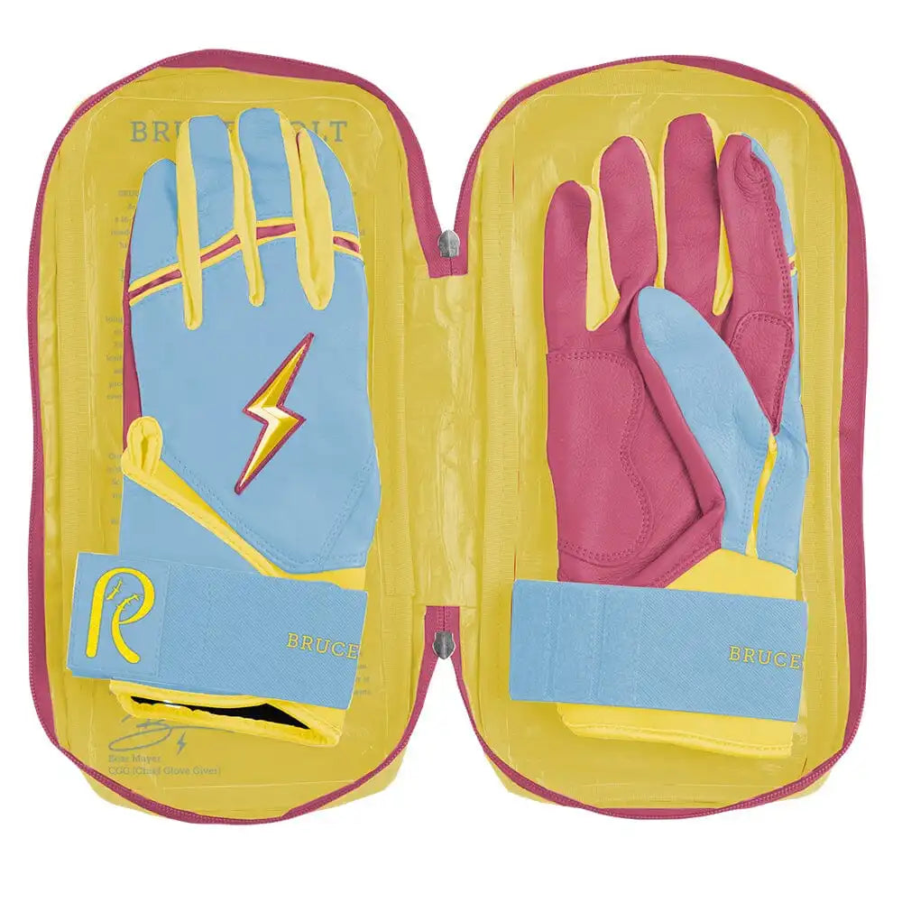 Coach RAC Creator Series Long Cuff Batting Gloves - Baby Blue/Yellow