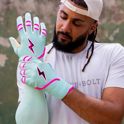 Fernando Tatis Jr. Signature Series Long Cuff Batting Gloves - Mint/Pink