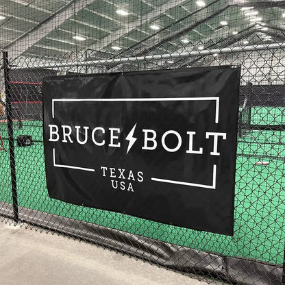 "BRUCE BOLT" Fence Banner (4' X 6') - Black