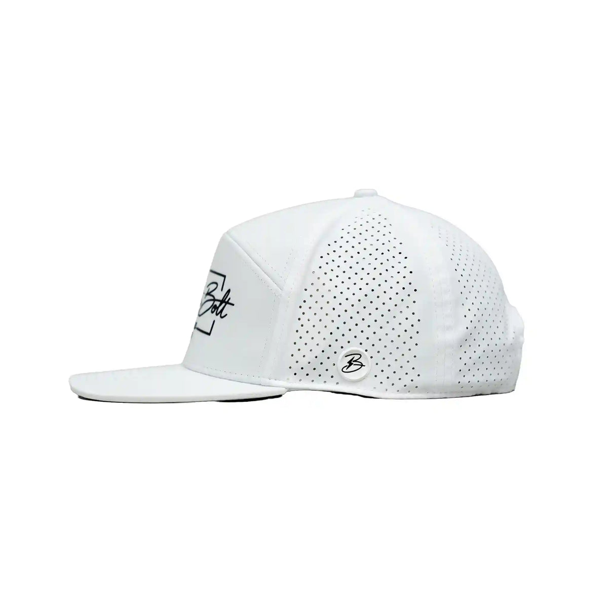 "BRUCE BOLT" Golf Performance Snapback Hat - White