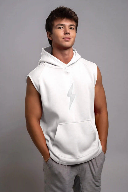 BOLT Sleeveless Hoodie - White/White Bolt