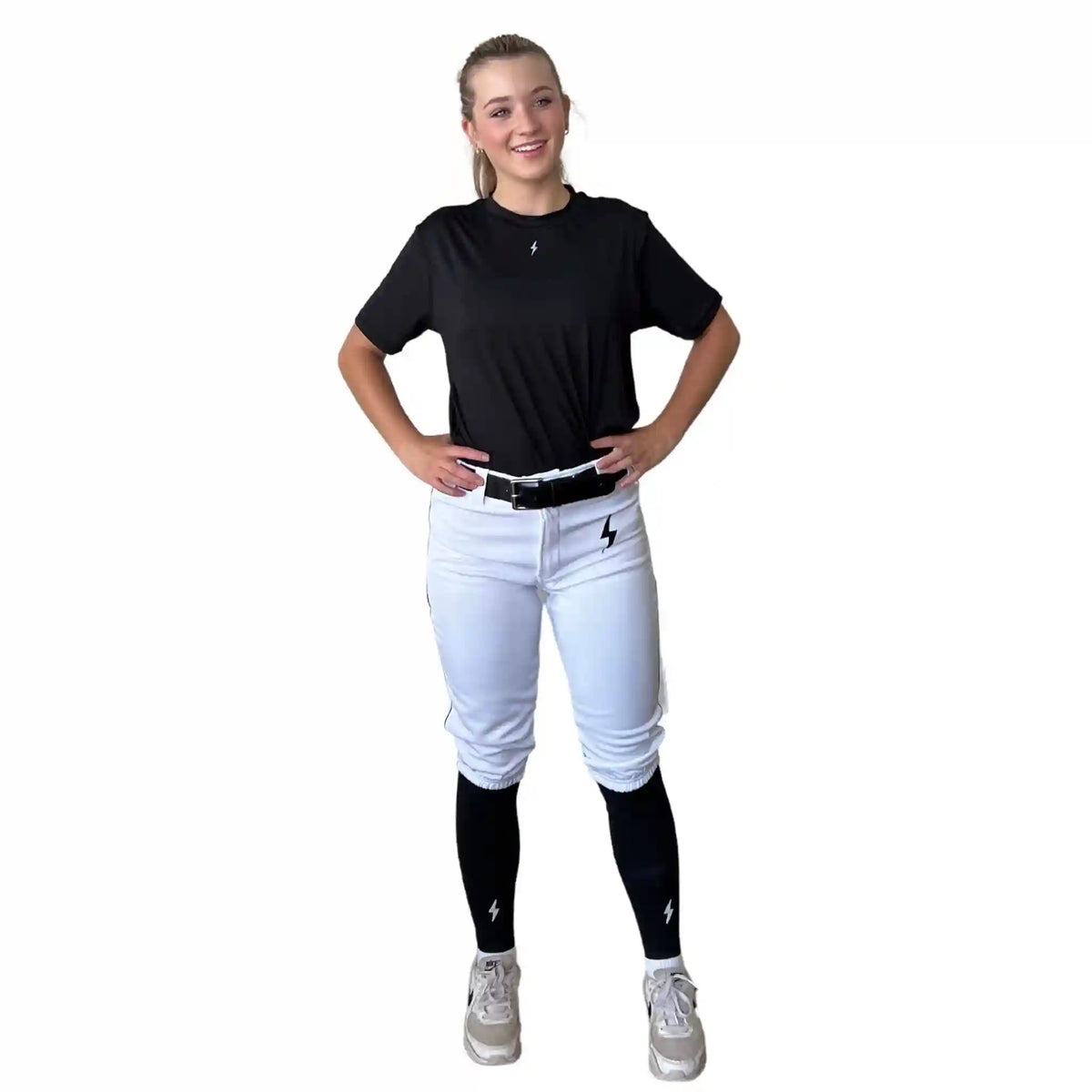 Premium Pro Softball Knicker Pant w/ Piping - White/Black